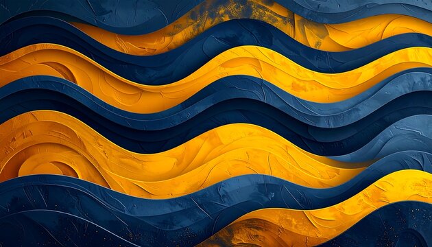 Abstract wavy layers of rich navy blue and golden yellow tones with subtle textured surface
