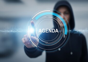 Person touches digital agenda interface touching finger