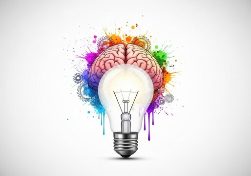 light bulb idea concept with brain and color splash - Powered by Adobe