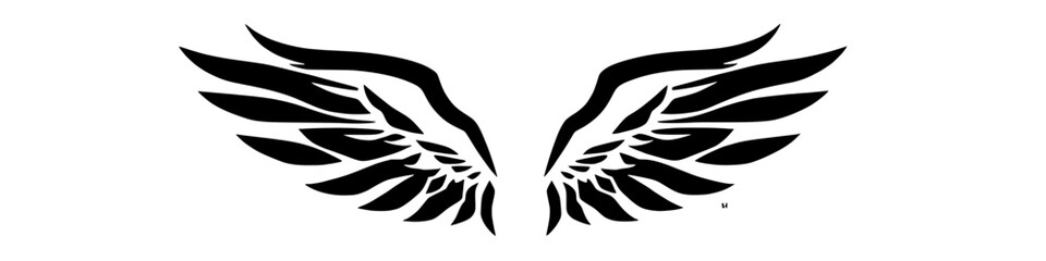 stylized black and white wings design with sharp feather details, suitable for logo or tattoo