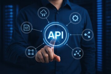 Interactive api development technology sector digital interface modern workspace close-up view innovative concepts for enhanced integration