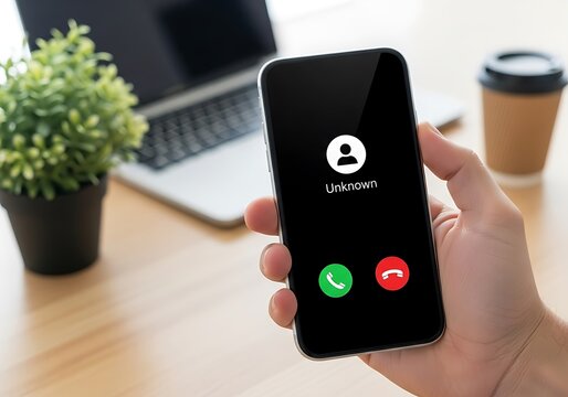 Incoming unknown call on smartphone unknown caller