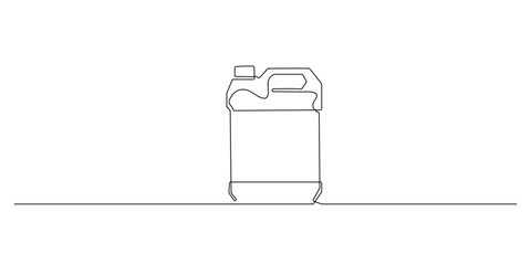 Continuous line drawing of a plastic detergent or chemical container.
Simple one line art illustration of a gallon bottle used for cleaning liquid, fuel, or industrial chemicals.