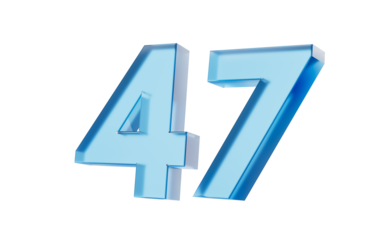 3d Glossy Blue number 47 Forty seven with a smooth finish and reflective highlights. 3d illustration