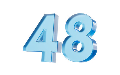 3d Glossy Blue number 48 Forty eight with a smooth finish and reflective highlights. 3d illustration
