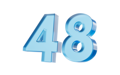 3d Glossy Blue number 48 Forty eight with a smooth finish and reflective highlights. 3d illustration