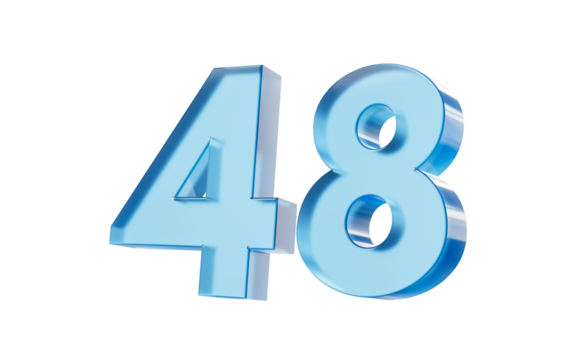 3d Glossy Blue number 48 Forty eight with a smooth finish and reflective highlights. 3d illustration