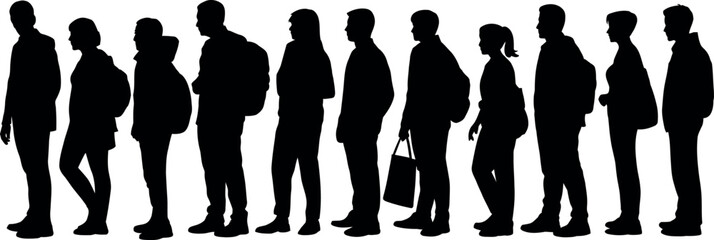 Silhouette of diverse people waiting in line concept black and white © md manik hossain