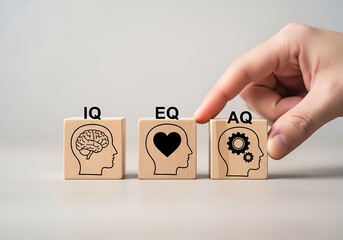 Wooden blocks with intelligence quotient emotional quotient adversity quotient