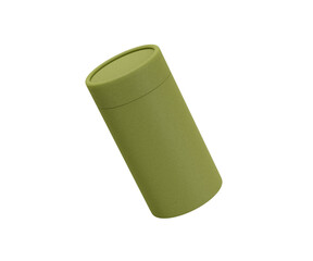 Eco friendly paper tube container with lid, green color, for product packaging. 3d illustration