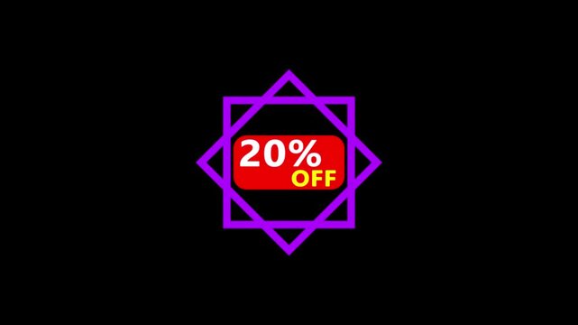 up to 20% percent discount .Dynamic promotional video showcasing on black background.Pack of Percent Discount Banner 20%.