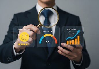 Businessman analyzing customer satisfaction metrics