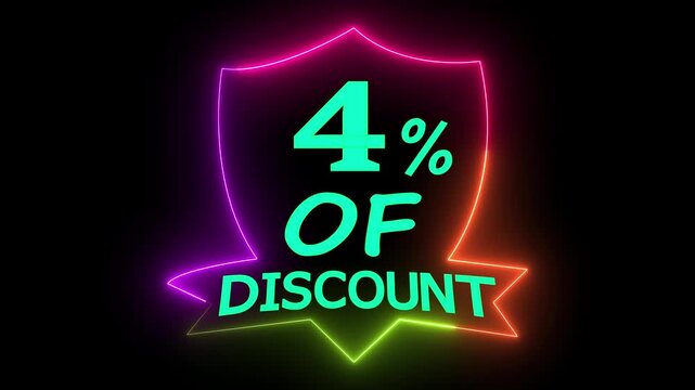 Dynamic Glowing 4% Discount Badge Neon Light Animation Sale Promotion Vertical Video