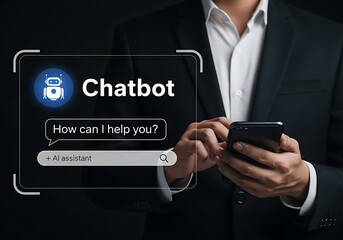 Person using smartphone with chatbot interface artificial intelligence