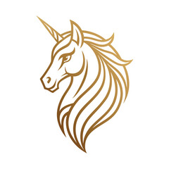 Fototapeta premium Golden unicorn head logo with elegant linear mane design style