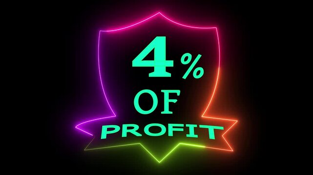 4% Profit Finance Growth Success Neon Loopable Animation Vertical Video