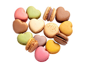 colorful macaroons heart shape isolated on transparent background