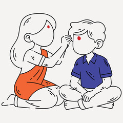 Illustration of an Indian sister applying tilak on her brother’s forehead during a traditional ritual, symbolizing love, protection, and cultural celebration of sibling bond.