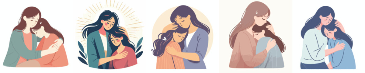 vector of a woman hugging her friend crying