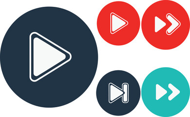 Play button icon set, circular media symbols with overlapping arrows, colorful vector design for UI and app templates