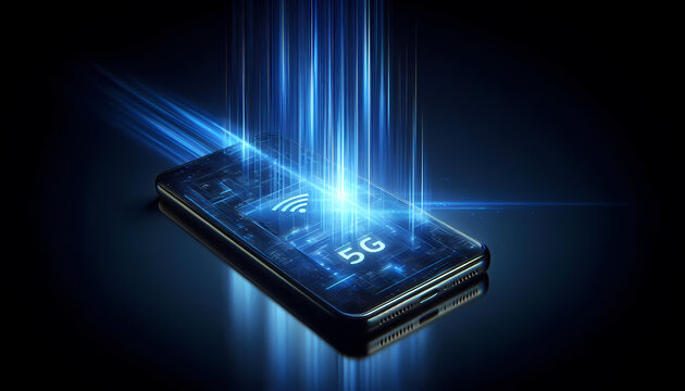 5g mobile phone on blue background
