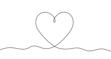 Heart in one line art style. Drawing of a love symbol with editable black stroke on a white background. Vector illustration. © chekman