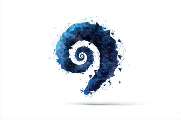 Abstract Nautilus Shell Polygonal Art Geometric Ocean Life Blue Spirals on transparent background