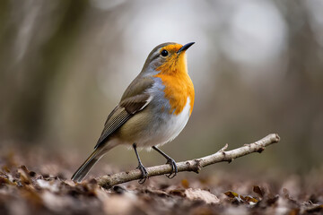 Fototapeta premium Little bird perching on branch.created with the help of artificial intelligence.