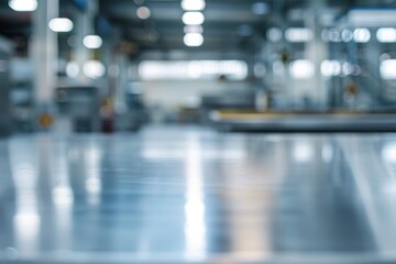 Blurred industrial workspace with shiny surface
