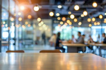 Blurred view of a busy cafe with warm lighting