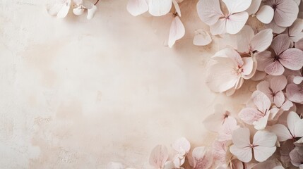 Mockup invitation card with hydrangea flowers on a soft beige background offering copy space