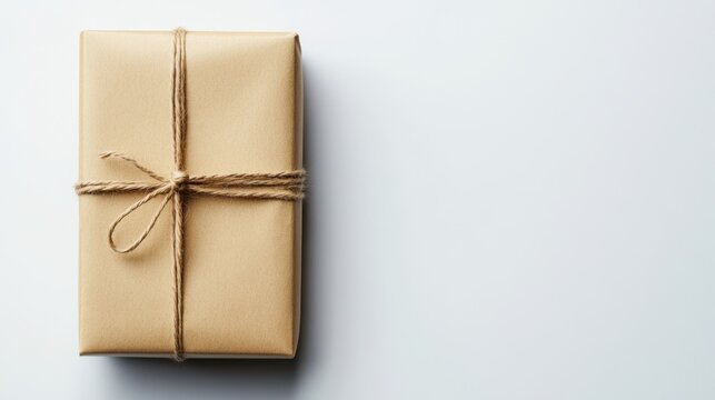 Brown paper parcel tied with string isolated on white background