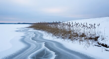 Frozen shoreline from above — abstract ice patterns