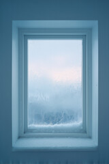 Fototapeta premium Minimalist window with snowdrift and overcast glow in pastel blues