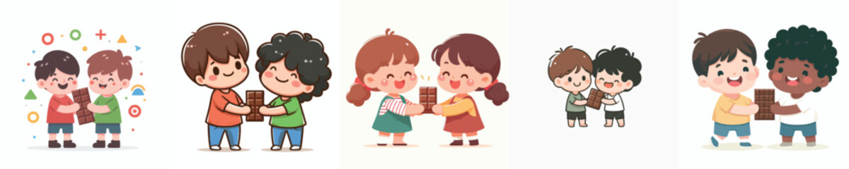 vector of a children sharing chocolate