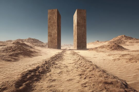 Desert monoliths architecture landmark mystery surreal landscape sand on transparent background