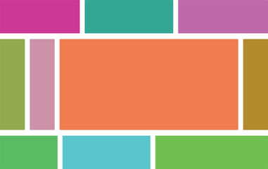 Fototapeta premium Colorful Geometric Blocks Arranged in a Grid Pattern with a Large Central Orange Rectangle abstract background