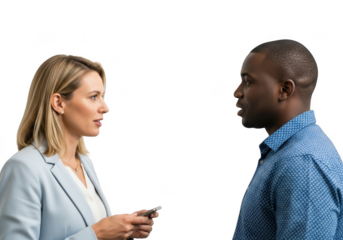 Two business people talking isolated on transparent background