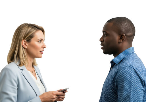 Two business people talking isolated on transparent background - Powered by Adobe