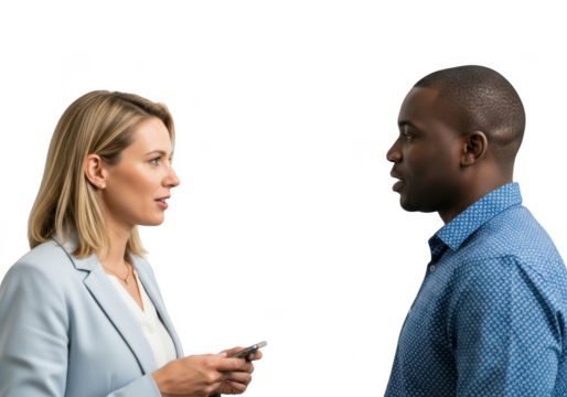 Two business people talking isolated on transparent background
