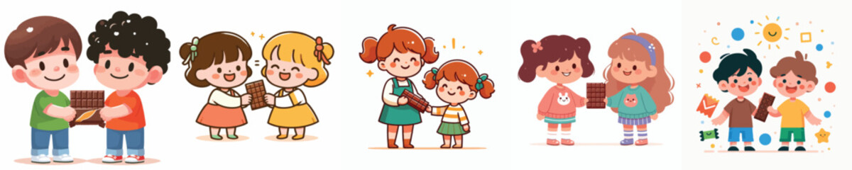 vector of a children sharing chocolate