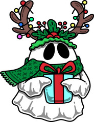 Groovy Ghost Holding Christmas Gift Cartoon