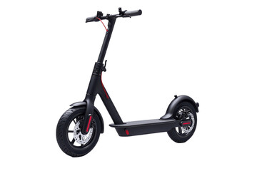 Obraz premium Black electric kick scooter with red accents, side view isolated on Transparent Background
