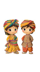 Indian Wedding Couple Together PNG on White Background. Isolated painting for invitation card, web design, prints