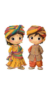 Indian Wedding Couple Together PNG on White Background. Isolated painting for invitation card, web design, prints