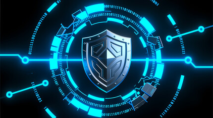 Obraz premium shield, secure tech, security, technology, shield on blue background