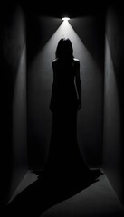 Dramatic Silhouette of Woman Standing in Shadows