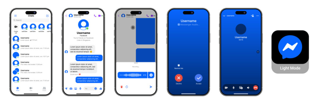 Messenger mockup. Messenger UI design. Messenger chat and call interface.