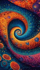Abstract Fractal Spiral in Orange and Blue