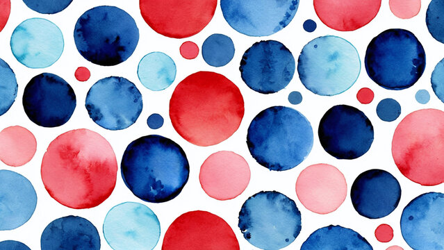 Scattered spheres in vibrant crimson and deep navy creating a playful dot pattern on uneven paper texture